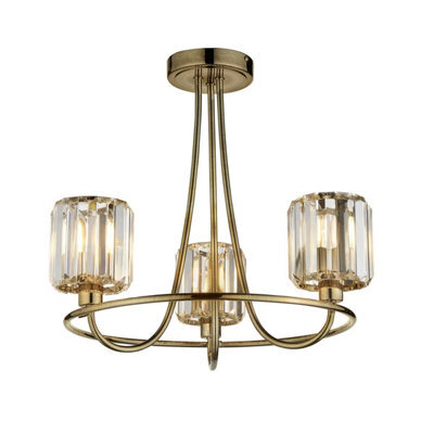 Luminosa Berenice 3 Light Multi Arm Glass Shade Semi Flush Ceiling Lamp Antique Brass - image 1