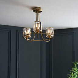 Luminosa Berenice 3 Light Multi Arm Glass Shade Semi Flush Ceiling Lamp Antique Brass - thumbnail 5