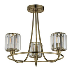Luminosa Berenice 3 Light Multi Arm Glass Shade Semi Flush Ceiling Lamp Antique Brass - thumbnail 6