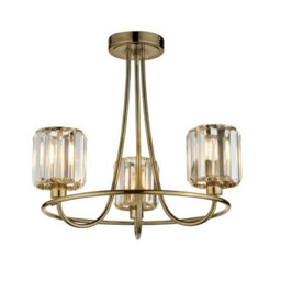 Luminosa Berenice 3 Light Multi Arm Glass Shade Semi Flush Ceiling Lamp Antique Brass - thumbnail 1