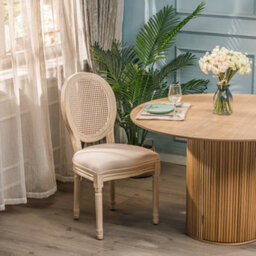 Nordlys Set Of 2 Wooden Dining Chairs With Cane Backs And Beige Fabric Seats Classic Style Dining Room - thumbnail 8