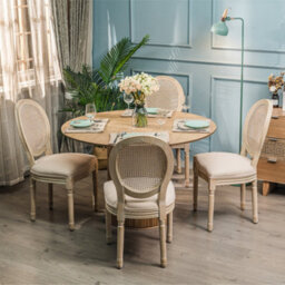 Nordlys Set Of 2 Wooden Dining Chairs With Cane Backs And Beige Fabric Seats Classic Style Dining Room - thumbnail 4
