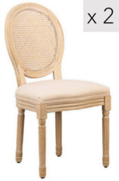 Nordlys Set Of 2 Wooden Dining Chairs With Cane Backs And Beige Fabric Seats Classic Style Dining Room - thumbnail 2