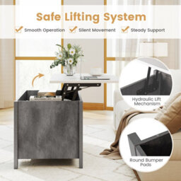 Gainoom Lift Up Coffee Table Rising Center Table Accent Table W/ Lift Top-Grey - thumbnail 8