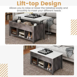 Gainoom Lift Up Coffee Table Rising Center Table Accent Table W/ Lift Top-Grey - thumbnail 7