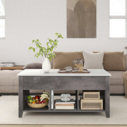 Gainoom Lift Up Coffee Table Rising Center Table Accent Table W/ Lift Top-Grey - thumbnail 4