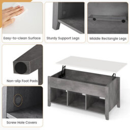 Gainoom Lift Up Coffee Table Rising Center Table Accent Table W/ Lift Top-Grey - thumbnail 9