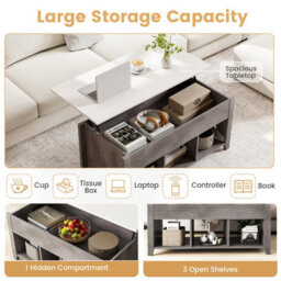 Gainoom Lift Up Coffee Table Rising Center Table Accent Table W/ Lift Top-Grey - thumbnail 6