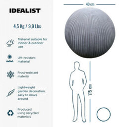 Idealist™ 40Cm Fluted Grey Reinforced Stone Outdoor Concrete Effect Garden Decorative Ball 9.9Lbs - thumbnail 3