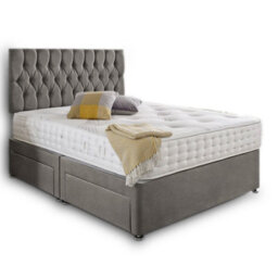 Dining Tables Beirut Matching Headboard Divan Set, 2 Drawer On Same Side With Sprung 1500 Comfort Mattress - Plush Grey - King - thumbnail 4