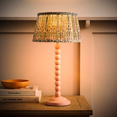 Valuelights Bobbin Pastel Pink Table Lamp With Floral Pleated Shade And Bulb - image 1