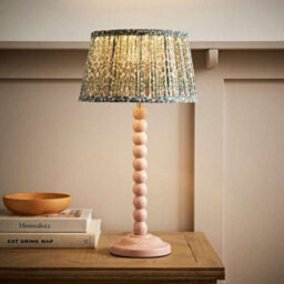 Valuelights Bobbin Pastel Pink Table Lamp With Floral Pleated Shade And Bulb - thumbnail 2