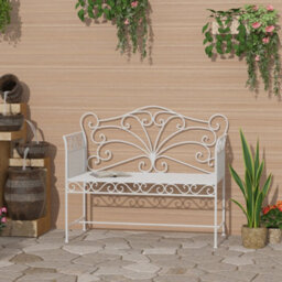 Outsunny Garden Bench Outdoor Furniture 2 Seater Park Seating W/ Backrest White - thumbnail 1