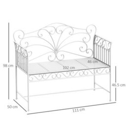 Outsunny Garden Bench Outdoor Furniture 2 Seater Park Seating W/ Backrest White - thumbnail 3
