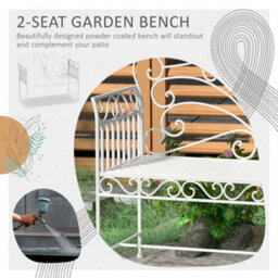 Outsunny Garden Bench Outdoor Furniture 2 Seater Park Seating W/ Backrest White - thumbnail 4