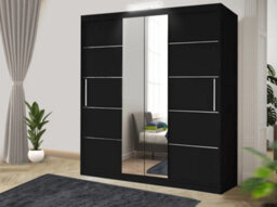 RAC3 Sliding Wardrobe Led Mirror Space Saving Bedroom Wardrobe, Contemporary Bedroom Sliding Wardrobe & Mirror Wardrobe (Black, 150Cm) - thumbnail 1