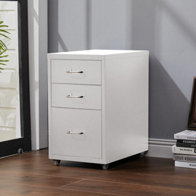 Living And Home White 48.5Cmh 3 Drawers Mobile Under Desk Storage Metal File Cabinet With Wheels - image 1