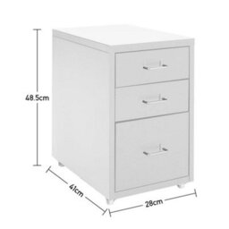 Living And Home White 48.5Cmh 3 Drawers Mobile Under Desk Storage Metal File Cabinet With Wheels - thumbnail 5