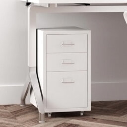 Living And Home White 48.5Cmh 3 Drawers Mobile Under Desk Storage Metal File Cabinet With Wheels - thumbnail 3