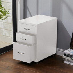 Living And Home White 48.5Cmh 3 Drawers Mobile Under Desk Storage Metal File Cabinet With Wheels - thumbnail 2