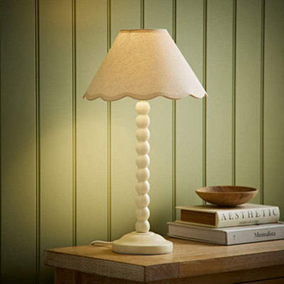Valuelights Bobbin Natural Trim Linen Shade Cream Bobble Table Lamp - image 1