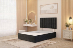 Somnior Beds Somnior Alexas Plush Velvet 4Ft6 Double Divan Bed Base With Upholstered Headboard Black - thumbnail 2