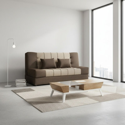 Sonia Sofa Bed With Storage Springs And Foam Stylish Living Room Or Guest Room Sofa With Cushions Brown And Beige - image 1