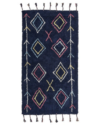 Beliani Geometric Tassel Cotton Rug 80 X 150 Cm - Hand-Tufted Black - image 1