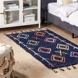 Beliani Geometric Tassel Cotton Rug 80 X 150 Cm - Hand-Tufted Black - thumbnail 2