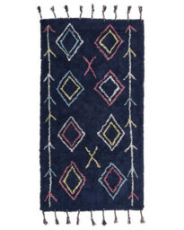 Beliani Geometric Tassel Cotton Rug 80 X 150 Cm - Hand-Tufted Black - thumbnail 1