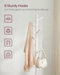LEDREM Wooden Coat Rack With 8 Hooks, 3 Adjustable Heights, For Clothes, Hats, Bags, Entryway, Living Room, Bedroom, Office - thumbnail 6