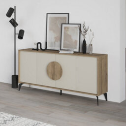 Decortie Gora Dark Oak Effect, Sandstone 4 Door Sideboard Cabinet Console With Metal Legs (W) 180Cm