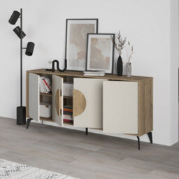 Decortie Gora Dark Oak Effect, Sandstone Particleboard 4 Door Sideboard With Metal Legs (W) 180Cm - thumbnail 5