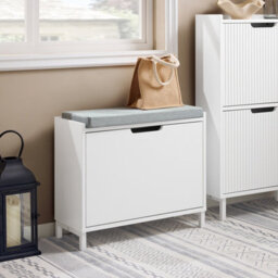 Sobuy Fsr151-K-W, Hallway Shoe Bench Shoe Rack Shoe Cabinet With Seat Cushion And Flip-Drawer,white,w60Xd24Xh51 - thumbnail 9