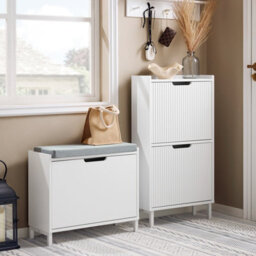 Sobuy Fsr151-K-W, Hallway Shoe Bench Shoe Rack Shoe Cabinet With Seat Cushion And Flip-Drawer,white,w60Xd24Xh51 - thumbnail 2