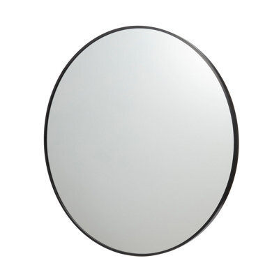 GoodHome Muhely Brushed Black Round Wall-Mounted Framed Mirror, (H)80.9Cm (W)80.9Cm - image 1