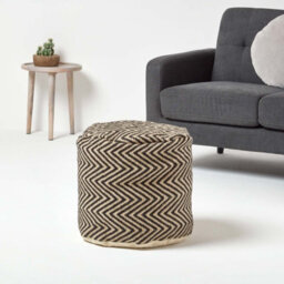 Homescapes Black And Cream Chevron Pattern Circular Pouffe - thumbnail 2