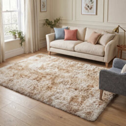 Oxford Homeware Shaggy Rug Anti-Slip Washable Soft Fluffy Living Room And Bedroom Rug (Mottled Cream, 120X170Cm) - thumbnail 1