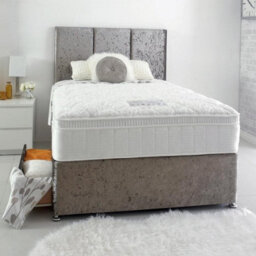 Divan Base Direct Dura Bed Celebration Deluxe 1800 Pocket Sprung Cushioned Divan Bed Set 4Ft Small Double Large End Drawer-Plush Velvet Light Silver - thumbnail 1