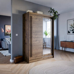 Arte Effect 2 Sliding Mirrored Door Wardrobe In Columbian Walnut - W1500mm H2160mm D590mm, Compact And Contemporary - thumbnail 1