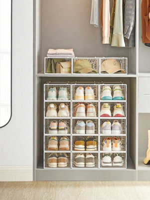 LEDREM Clear Shoe Boxes, Set Of 18 Shoe Storage Organsiers, Stackable, Breathable, And Foldable, For Max. Uk Size 11 - image 1