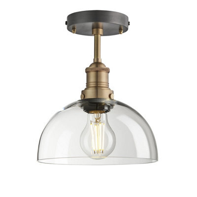 Industville Inudstville Brooklyn Glass Dome Flush Mount - 8 Inch - Clear, Clear Glass Dome - 8 Inch, Brass Semi Flush Mount - image 1