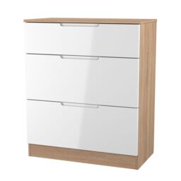 Messina Ready Assembled Gloss & Matt White & Oak 3 Drawer Deep Chest (H)875mm (W)740mm (D)390mm - thumbnail 2