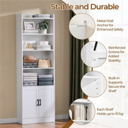 Yaheetech 7-Tier Modern Freestanding Tall Bookcase With 2-Door Cabinet And Top Storage Shelf, White - thumbnail 4
