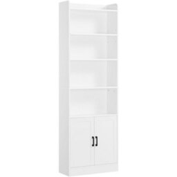 Yaheetech 7-Tier Modern Freestanding Tall Bookcase With 2-Door Cabinet And Top Storage Shelf, White - thumbnail 2