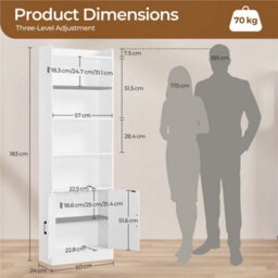 Yaheetech 7-Tier Modern Freestanding Tall Bookcase With 2-Door Cabinet And Top Storage Shelf, White - thumbnail 3