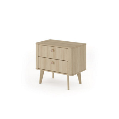 Arte Viki Bedside Table 63Cm - Oak Barista Nightstand With Two Smooth Ball-Bearing Drawers And Wooden Handle - image 1