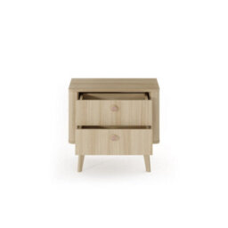 Arte Viki Bedside Table 63Cm - Oak Barista Nightstand With Two Smooth Ball-Bearing Drawers And Wooden Handle - thumbnail 4