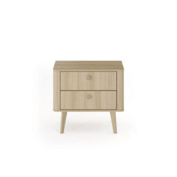 Arte Viki Bedside Table 63Cm - Oak Barista Nightstand With Two Smooth Ball-Bearing Drawers And Wooden Handle - thumbnail 3