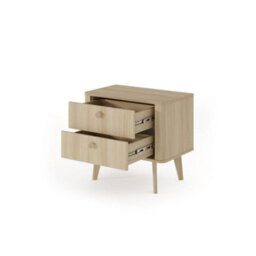 Arte Viki Bedside Table 63Cm - Oak Barista Nightstand With Two Smooth Ball-Bearing Drawers And Wooden Handle - thumbnail 2
